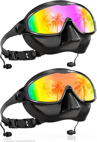 Vista 15 de Aegend Gafas de Natación con Cubierta Nasal para Adultos, 2 Unidades de Gafas de Natación de Visión Amplia Antiempañamiento/UV Sin Fuga para Hombres