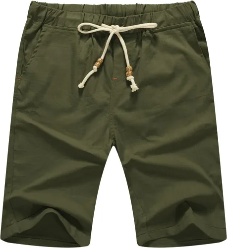 Vista 39 de Sailwind Pantalones cortos de lino para hombre, pantalones cortos casuales de playa con cordón