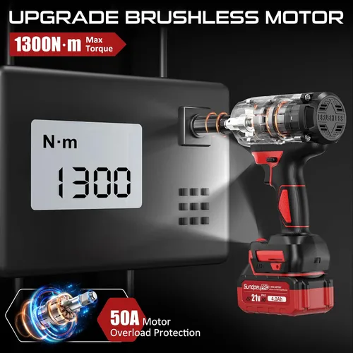 Vista 2 de Llave de impacto inalámbrica 960 pies-libras - 1300 N·m de alto par de impacto - Pistola de impacto de potencia sin escobillas de 21 V 2600 RPM