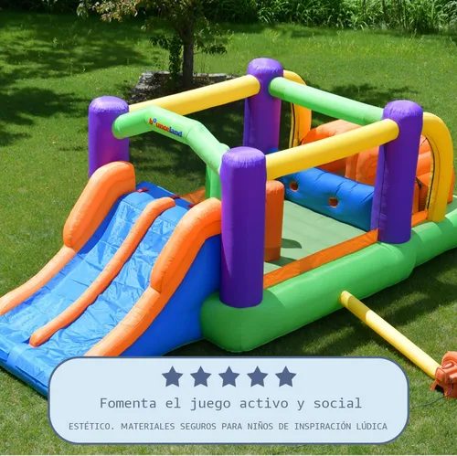 Vista 5 de Bounceland Pro Racer - Casa de rebote de obstáculos con toboganes dobles, rebote, subida, tobogán todo en uno, soplador UL 1 HP incluido, 19 pies x