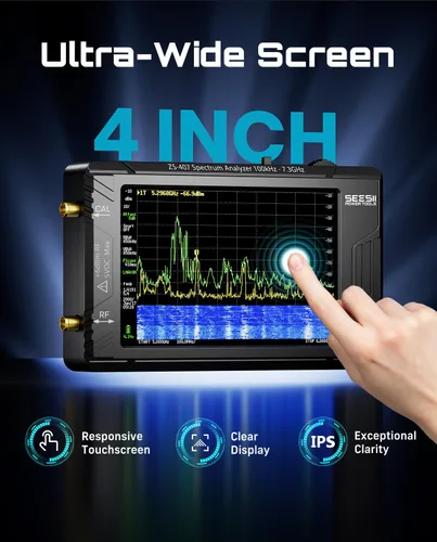 Vista 2 de SeeSii TinySA Ultra+ ZS407 7.3GHz Analizador de espectro: 2025 Actualizado de 4 Pulgadas HW V0.5.4 100kHz-7.3GHz Analizador de frecuencia portátil