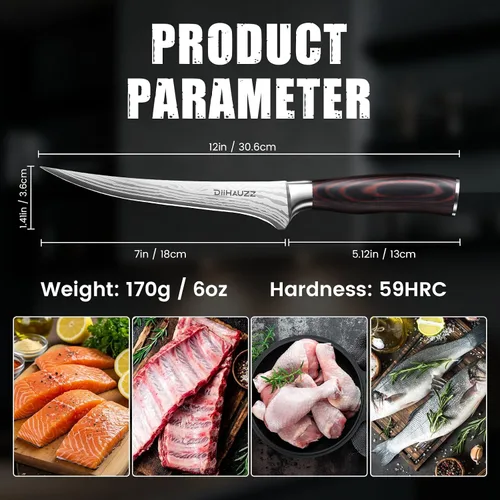 Vista 9 de DiiHAUZZ Cuchillo de filete de 7 pulgadas, cuchillo afilado para deshuesar