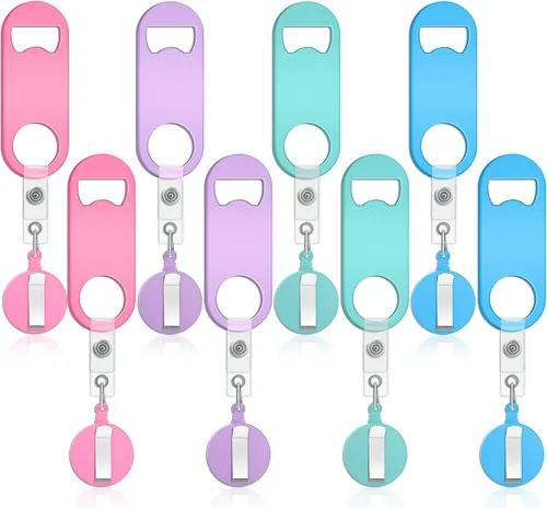 Vista 10 de Honoson 8 Piezas Abrebotellas Retráctil de Bartender Abridor de Cerveza Plano con Clips de Carrete de Insignia Redonda Soporte para Cocina