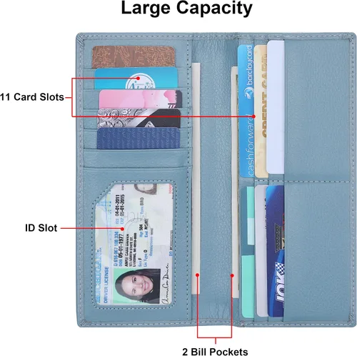 Vista 3 de Lavemi Carteras de cuero ultrafinas con bloqueo RFID para tarjetas de crédito plegables para mujeres