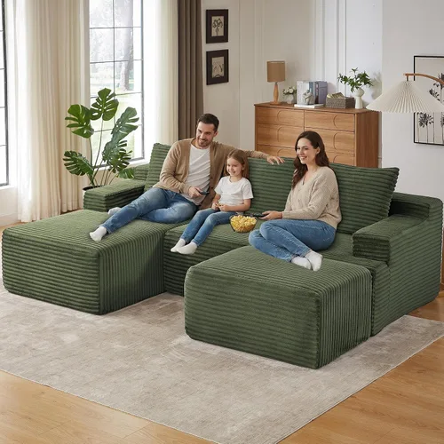 Vista 16 de Lakifun Sofá en Forma de L de 107" con Otomana, Seccional Modular Moderno Sofá Cómodo en Forma de U Nube, Asiento Profundo, Chaise Longue Cama