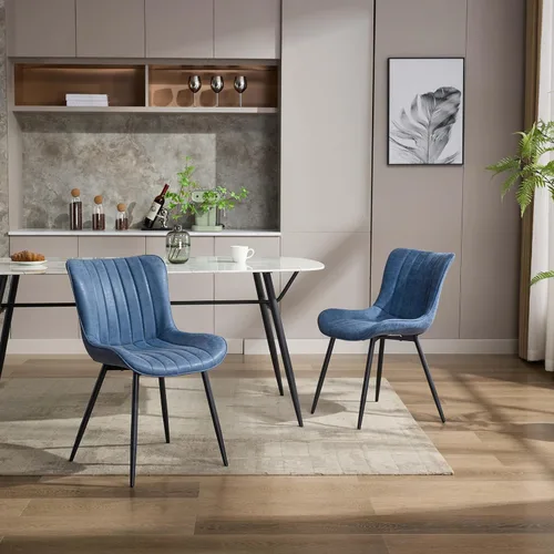 Vista 9 de GarveeHome Juego de 2 sillas de comedor tapizadas, sillas de cocina de cuero con patas de metal, sillas de comedor modernas de mediados de siglo