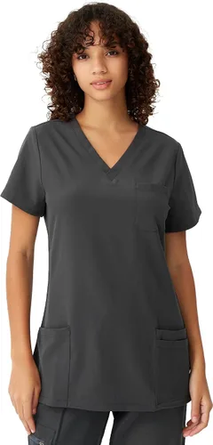Vista 17 de floralhue Uniformes médicos para mujeres, blusas de uniforme médico suaves con cuello en V, uniforme médico elástico con 4 bolsillos, transpirable