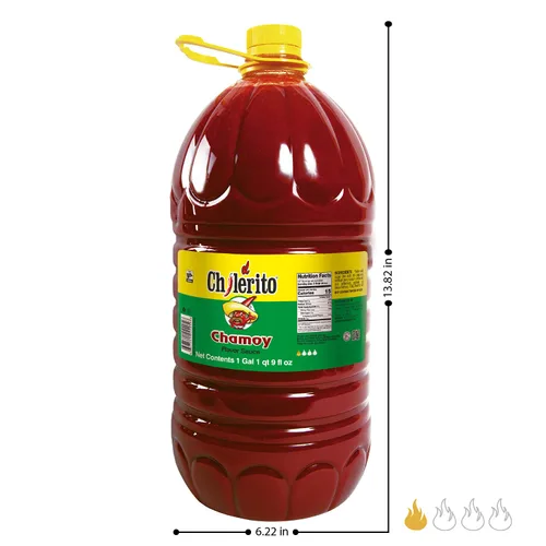 Vista 2 de EL CHILERITO - Paquete de 3 salsas sabor Chamoy 5L/166.5 onzas líquidas – Alimentos mexicanos – Excelente para adornar frutas y aperitivos – Sabor