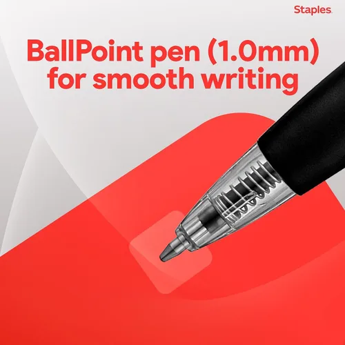 Vista 4 de STAPLES Bolígrafos retráctiles de punta media de 1.0 mm, tinta negra, paquete de 12 – Bolígrafos cómodos y de escritura suave para uso diario