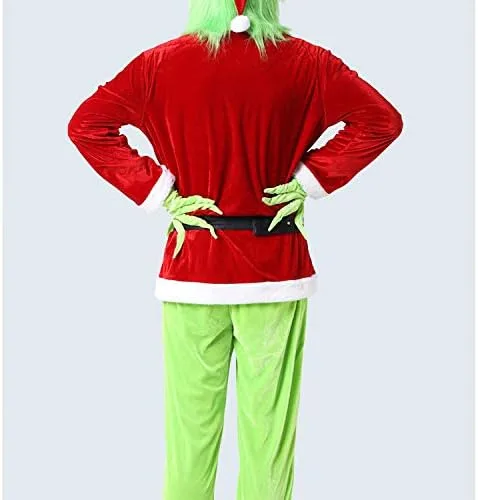 Vista 4 de Tempura Navidad Santa Claus Cosplay trajes rojo Santa cremallera abrigo+pantalones+sombrero+cinturón+barba+zapatos