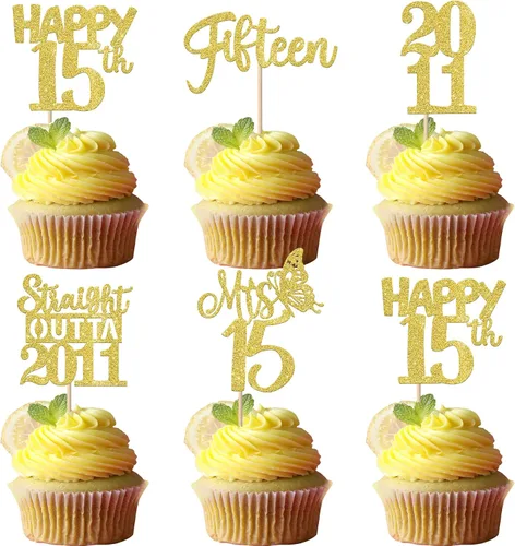 Vista 34 de 30 piezas negras para cupcakes de 10.º cumpleaños con purpurina Ten Happy 10 Straight Outta 2016 para saludos a 10 años 10 cumpleaños, boda Negro