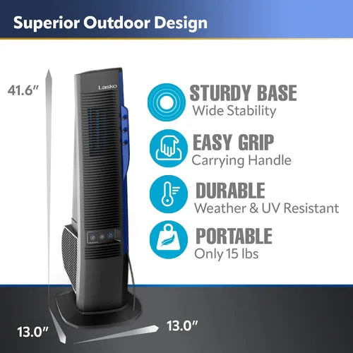 Vista 4 de Lasko Misto YF300 - Ventilador de torre para exteriores, 4 velocidades, oscilación interna, para terrazas, patios y porches, negro, YF300, grande