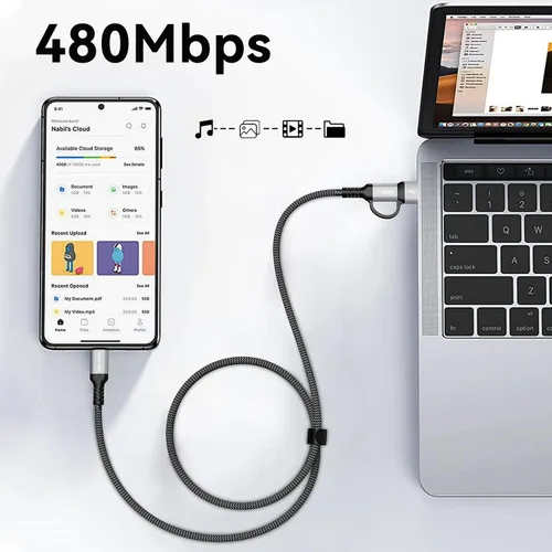 Vista 8 de Cable USB C a C 2 en 1 de 100 W (6 pies, paquete de 2), cable de carga rápida 5A tipo A a C, cable de carga USB C trenzado de nailon para iPhone 16