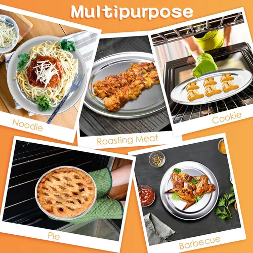 Vista 7 de Bokon Juego de 12 bandejas de pizza de 8 pulgadas para horno, antiadherentes, redondas, de aluminio, para pasteles, bandejas, hornear, restaurante