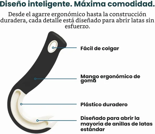 Vista 8 de Jokari Abrelatas de anillo para latas de soda y alimentos, ayuda para artritis con agarre antideslizante para personas mayores, niños y protección