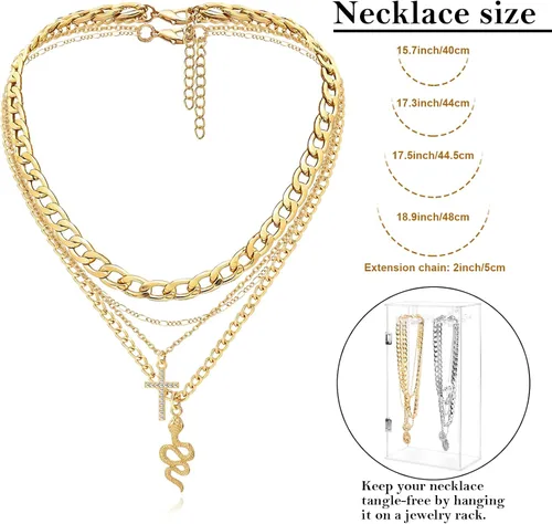 Vista 5 de MJartoria Collares de oro en capas para mujer, collar retro de moda con dije de moneda, collar de oro, cadena de eslabones gruesos, gargantilla