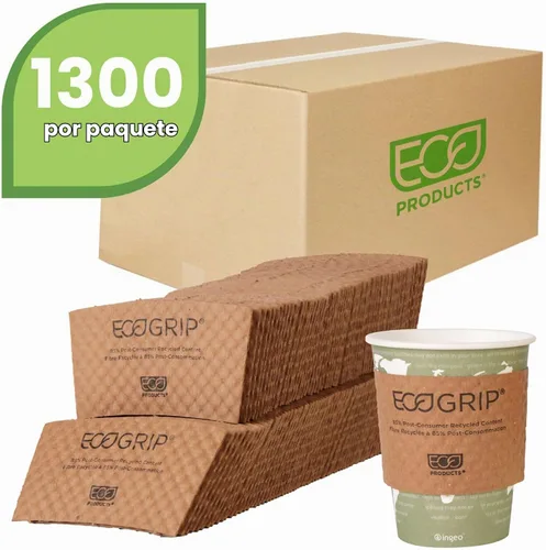 Vista 2 de Eco-Products EcoGrip funda para taza caliente de material reciclado, color café, caja de 1300 (EG-2000)