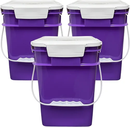 Vista 22 de House Naturals Cubo cuadrado de grado alimenticio de 4 galones con asas de plástico y tapa (paquete de 3) recipientes fabricados en Estados Unidos
