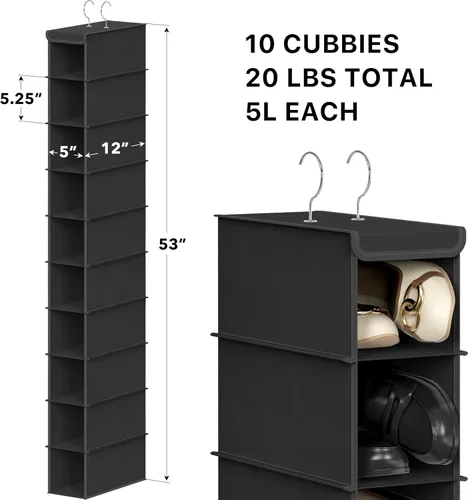 Vista 2 de Simple Houseware - Organizador de armario con 10 estantes para zapatos, colgante, negro