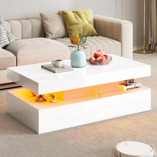 Vista 11 de AMERLIFE Mesa de centro LED de alto brillo de 40 pulgadas con Negro