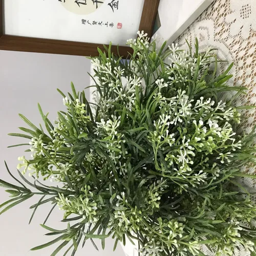Vista 6 de 18 piezas/lote de plantas artificiales de seda de plástico, hojas de eucalipto, ramas, ramas, arreglo de corona, mesa para el hogar, jardín, boda
