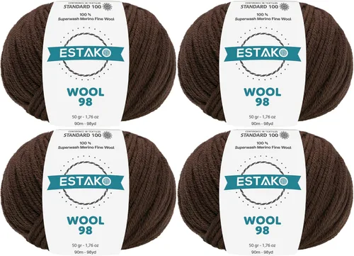 Vista 30 de Estako Wool 98 (paquete de 4 madejas) 100% lana merino superwash lana merino de peso medio suave hilo para tejer y ganchillo (4 x 1.76 onzas)