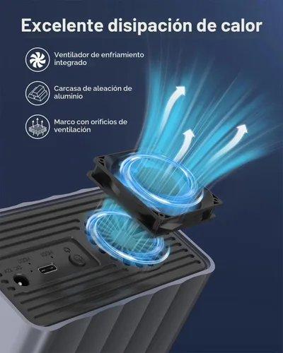 Vista 5 de Caja de disco duro de 2 bahías para disco duro SATA HDD/SSD de 2.5"/3.5" hasta 48 TB, caja de disco duro externo de aluminio con ventilador