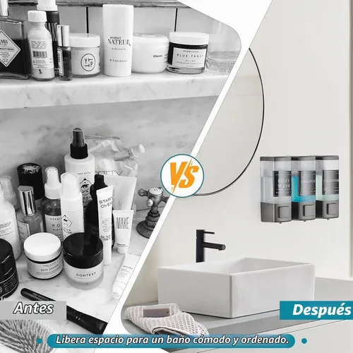 Vista 6 de Dispensador de champú y acondicionador para ducha, 3 cámaras, gris