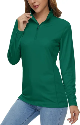 Vista 33 de MAGCOMSEN Camiseta de manga larga para mujer, con cremallera de un cuarto 01-Negro