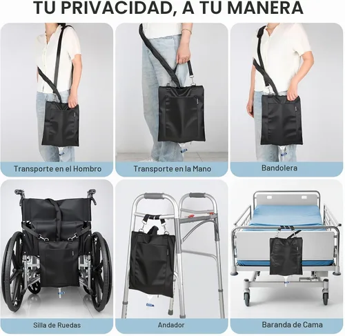 Vista 8 de Soporte para bolsa de drenaje de orina, funda de privacidad para bolsas de catéter u orina, con correa ajustable, diseño de cremallera, impermeable