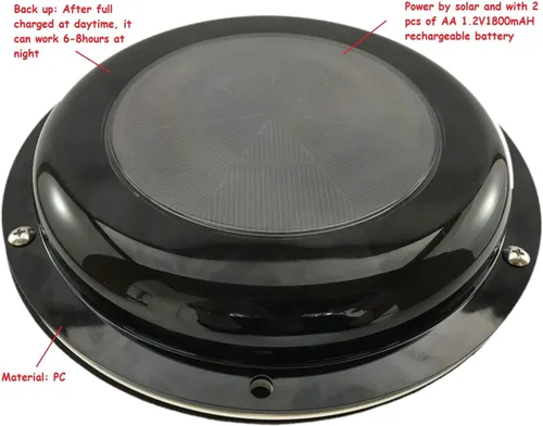 Vista 2 de Ventilador de ventilación solar con batería para barco, yate, cámper, hogar, negro