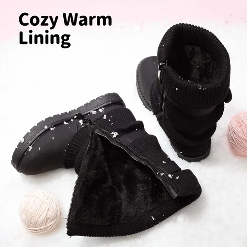 Vista 3 de DREAM PAIRS - Botas de nieve para niña, con forro de piel sintética, a media pierna, para invierno