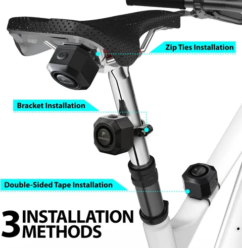 Vista 2 de Fosmon Alarma de bicicleta recargable USB-C con control remoto, impermeable IP55, inalámbrica, sensor de vibración y movimiento de 110dB, sistema