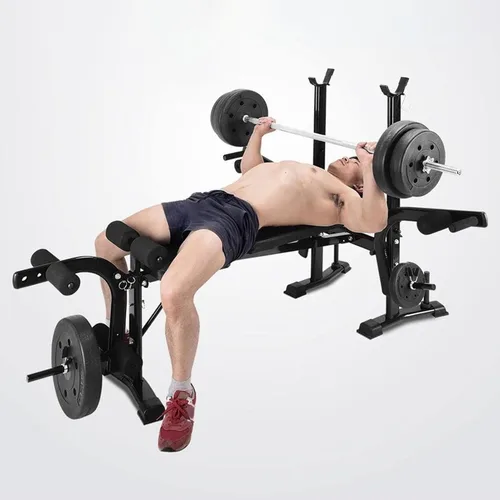 Vista 7 de Equipo de entrenamiento de banco de pesas estándar 6 en 1 para gimnasio en casa, entrenamiento de cuerpo completo, juego de prensa de banco, rizo