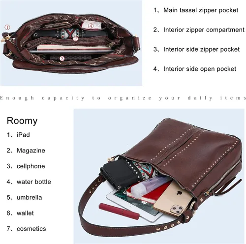 Vista 5 de Montana West - Bolsos de mano para mujeres aptos para porte oculto de arma. Bolsos de cuero tipo bandolera. Juego de tres piezas.