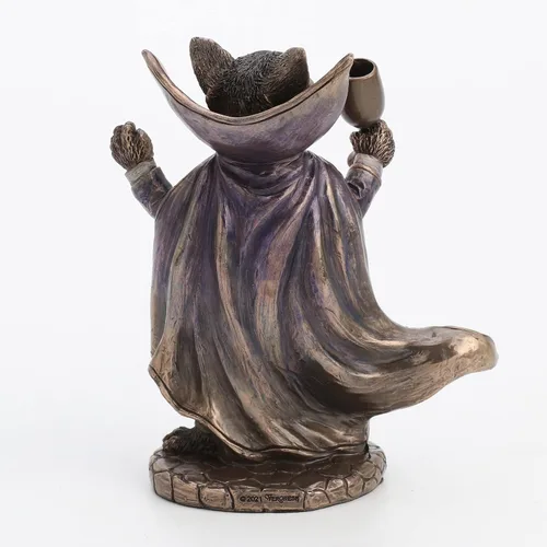 Vista 4 de Veronese Design 5 1/4 pulgadas Vampire Cat Wine Taster Resina Animal Estatuilla Acabado Bronce