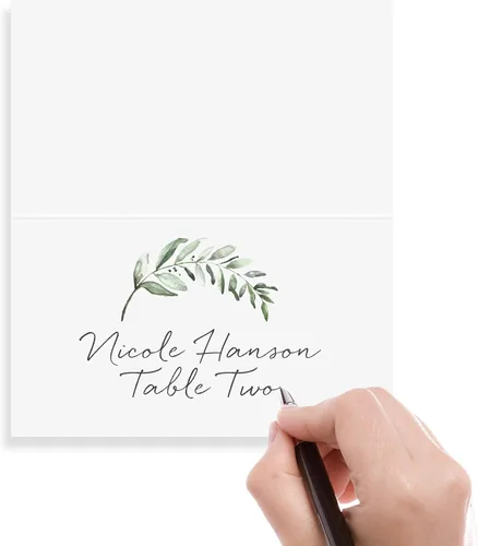 Vista 4 de Bliss Collections Greenery - Tarjetas de lugar para bodas o fiestas, tarjetas de lugar de asiento para mesas, puntuadas para plegarse fácilmente