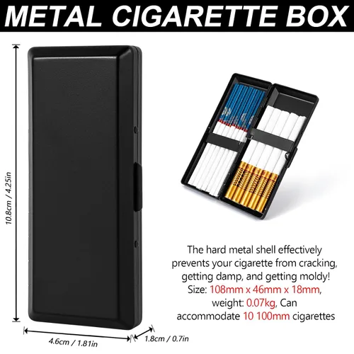 Vista 2 de Elegante, moderna y minimalista pitillera de metal - Capacidad para 10 cigarrillos de 100mm - Perfecta para mujeres - Diseño de metal ligero