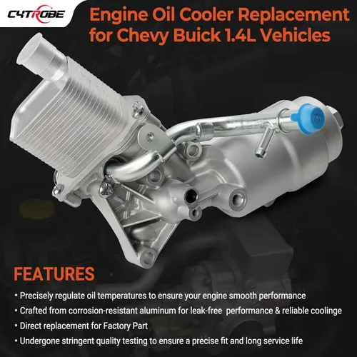 Vista 2 de Conjunto adaptador de carcasa del filtro del enfriador de aceite del motor con junta, inserto de filtro, tapa de aluminio compatible con Turbo 1.4L