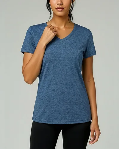 Vista 3 de Real Essentials Paquete de 5 Camiseta de Entrenamiento de Manga Corta con Cuello en V de Ajuste Seco para Mujer - Camiseta de Fitness Gimnasio