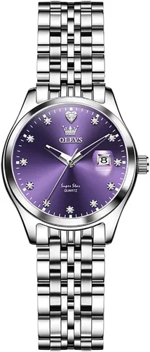 Vista 11 de OLEVS - Relojes de acero inoxidable para mujer, reloj de plata de lujo para damas con fecha, relojes analógicos de cuarzo impermeables y delicados