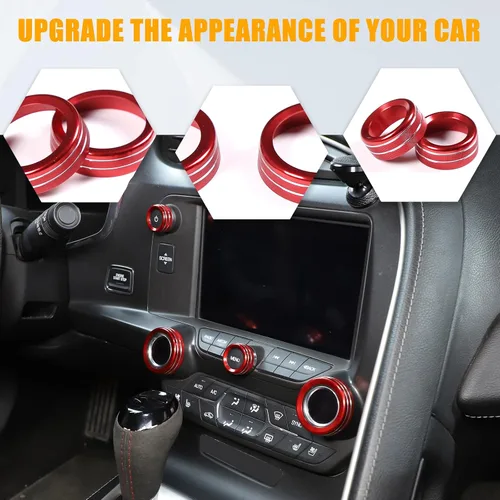 Vista 4 de Cobertura de Botón de Perilla de Volumen de AC para Consola Central Compatible con Chevrolet Corvette C7 2014-2019 Aleación de Aluminio Cobertura