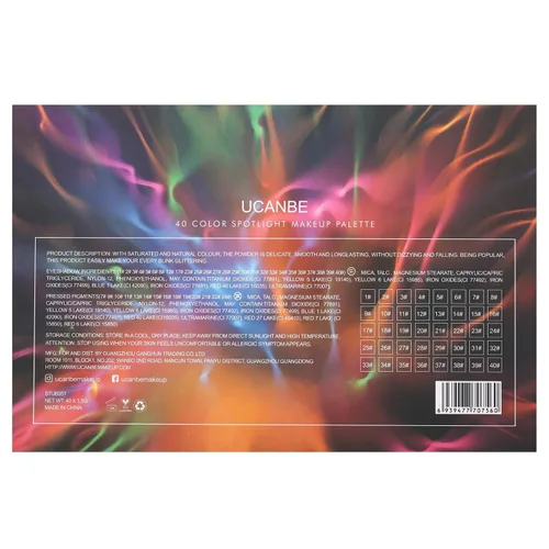 Vista 9 de UCANBE Spotlight Paleta de sombra de ojos profesional 40 colores sombra de ojos mate brillo paleta de maquillaje altamente pigmentado colorido polvo