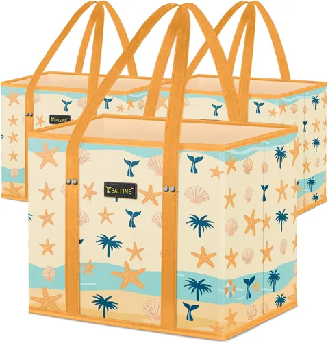 Vista 35 de BALEINE 1 paquete de bolsas reutilizables para comestibles, bolsas de compras plegables para comestibles con parte inferior reforzada y asas Follaje