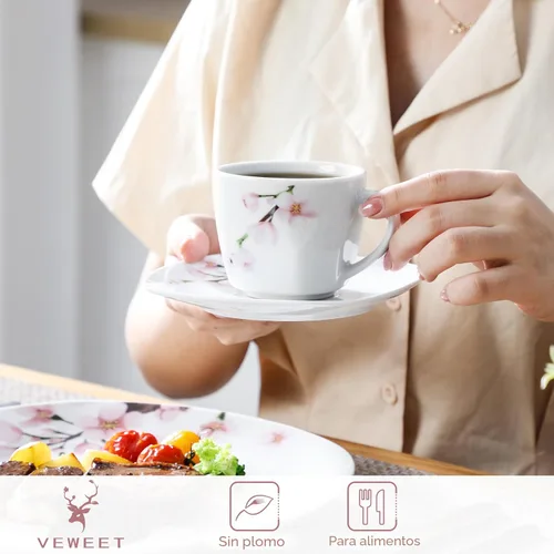 Vista 3 de VEWEET Annie - Vajilla de porcelana para 6 personas, 30 piezas, con platos y tazones, incluyendo cena, postre, sopa, tazas y platillos