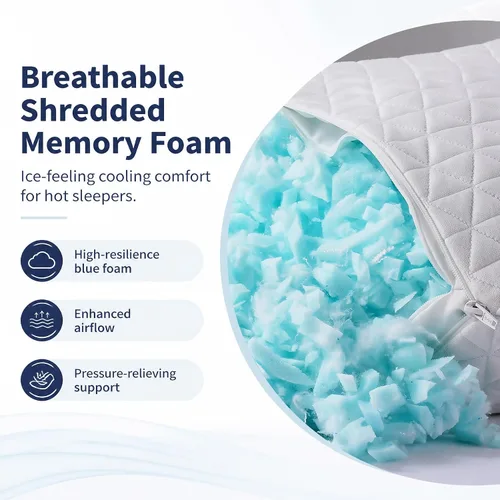 Vista 3 de KEYOOHOME Almohadas de espuma viscoelástica trituradas para dormir, juego de 2 almohadas de cama de tamaño estándar, ajustables, buenas para dormir
