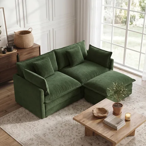 Vista 50 de SoarFlash Comfy - Sofá individual modular de chenilla con otomana, color beige Conjuntos de sofás modulares de montaje aleatorio, moderno sofá