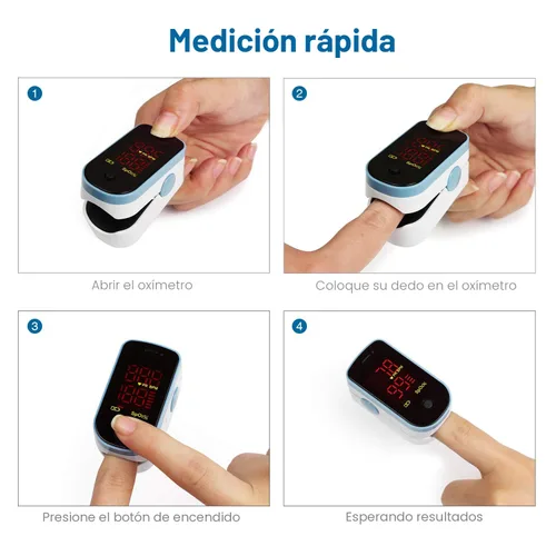 Vista 4 de CHOICEMMED Oxímetro de pulso de dedo, monitor de oxígeno en sangre azul con baterías, sensor de saturación de O2 portátil en bolsa de transporte