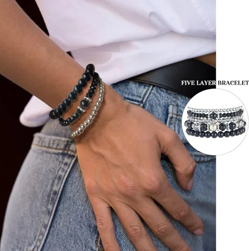 Vista 5 de Noessla Pulsera elástica de perlas con cuentas de plata, apilables, pulseras de cuentas de cristal, joyería de moda, regalo para el día de la madre