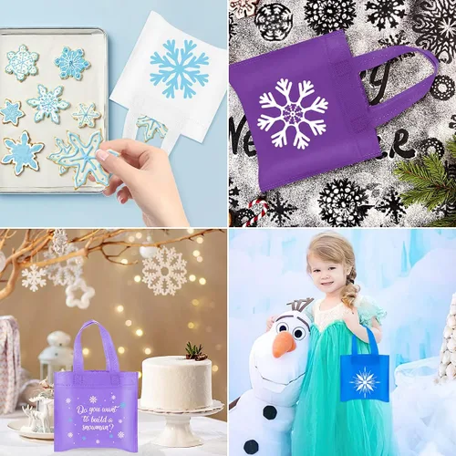Vista 4 de 20 unidades de regalos de fiesta de copo de nieve, bolsas de dulces no tejidas de invierno congelados, regalos temáticos para niños, copo de nieve